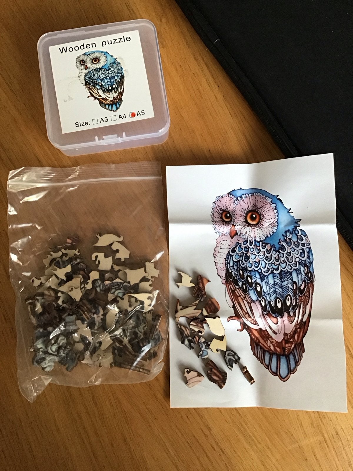 Houten puzzel: Uil, Olifant of Draak (A5 formaat), Ophalen of Verzenden, Minder dan 500 stukjes, Nieuw, Legpuzzel