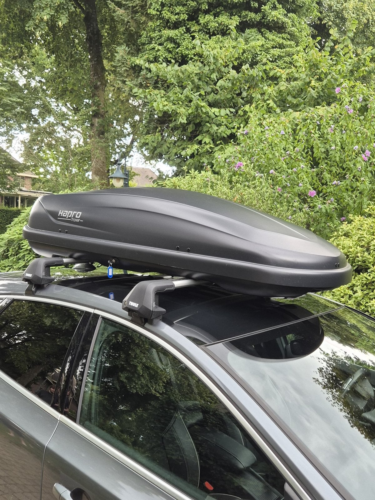 Complete set: Dakkoffer Hapro Traxer 5.6 & Thule dakdragers, Ophalen, Zo goed als nieuw