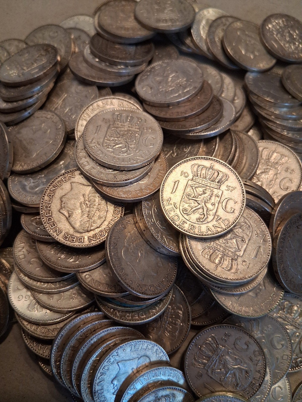 partij van 100 zilveren juliana guldens aanbieding spot, Postzegels en Munten, 1 gulden, Koningin Juliana, Setje, Zilver