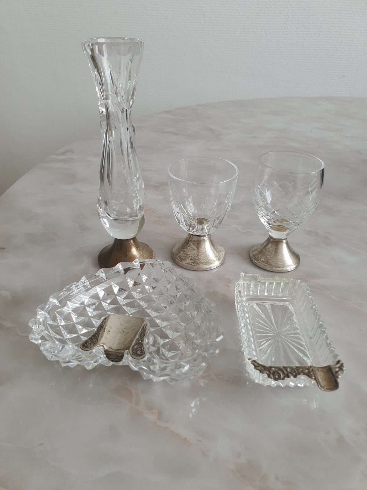 Luxe 5-delige vintage kristallen set met 925 zilveren detail, Ophalen of Verzenden