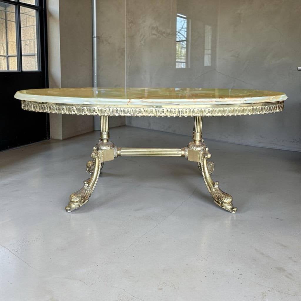 Vintage messing salontafel / coffee table met onyx blad, Ophalen