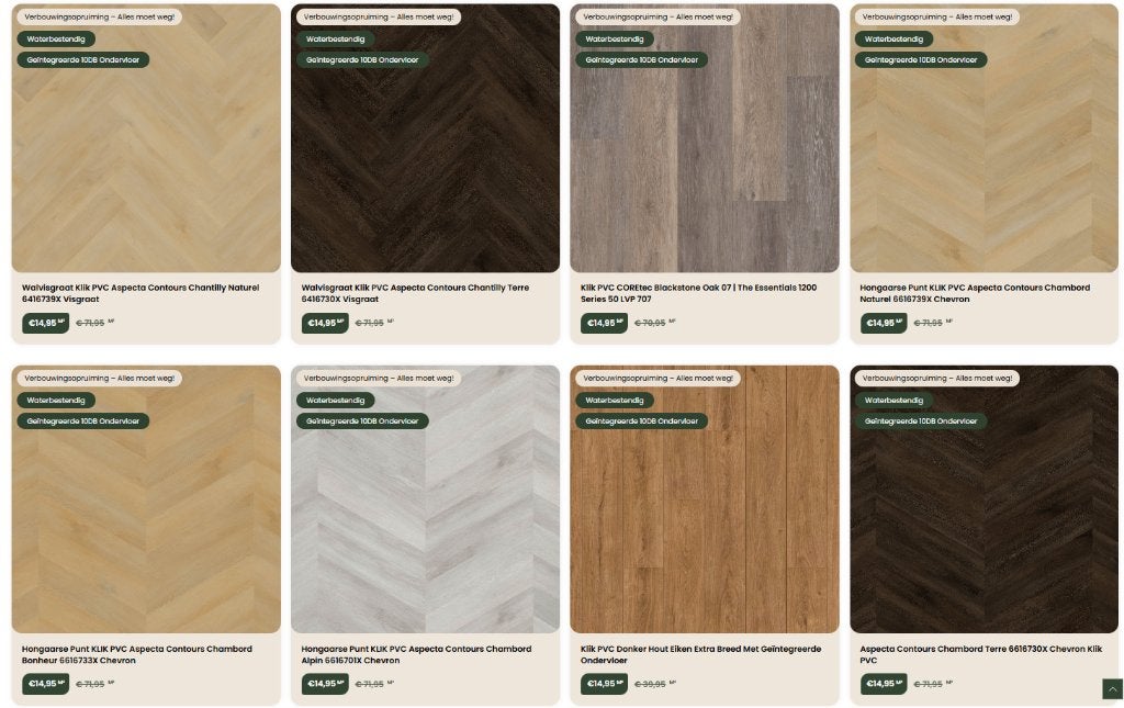 Klik PVC Licht Beige Hout Eiken Met Geïntegreerde Ondervloer, Ophalen, 75 m² of meer, Overige typen, Nieuw