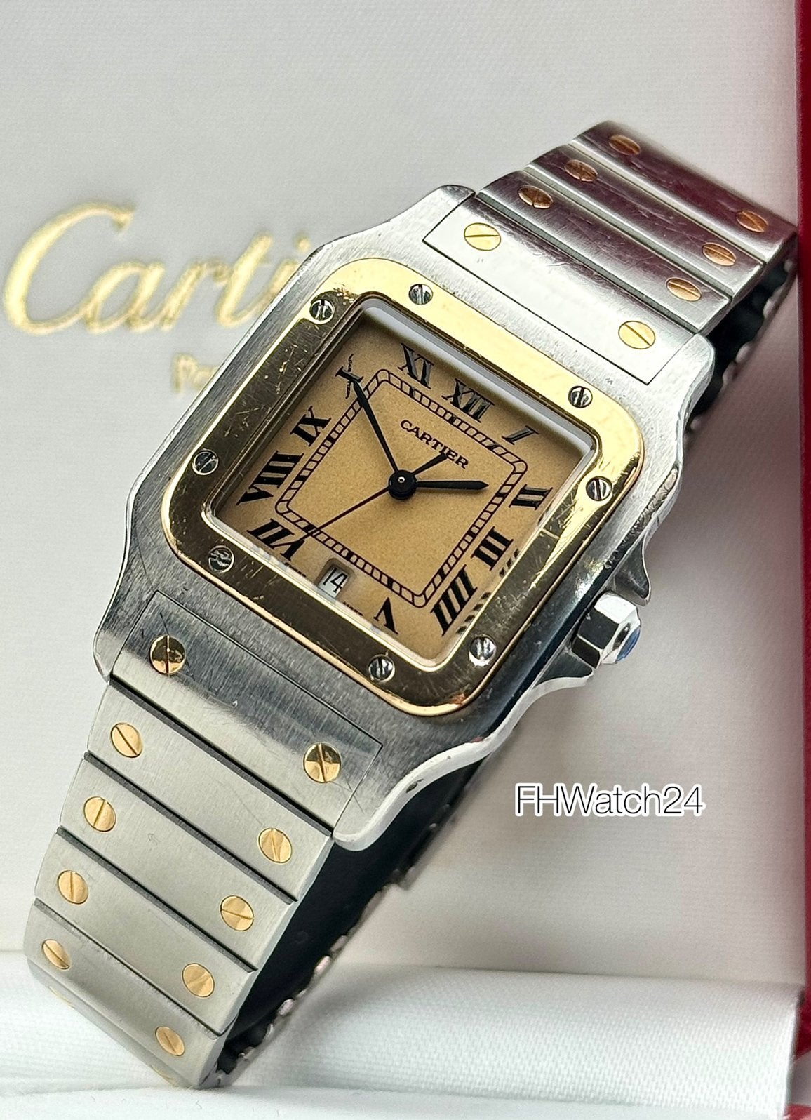 Cartier Santos Galbée Two-tone 187901. Doos & garantiebewijs, Overige merken, Staal, Cartier, Gebruikt