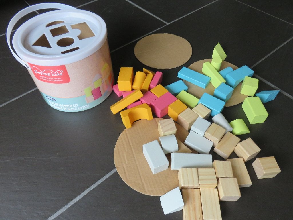 Houten sorteer spel met 50 blokken, nieuw, zachte kleuren, Ophalen of Verzenden, Nieuw