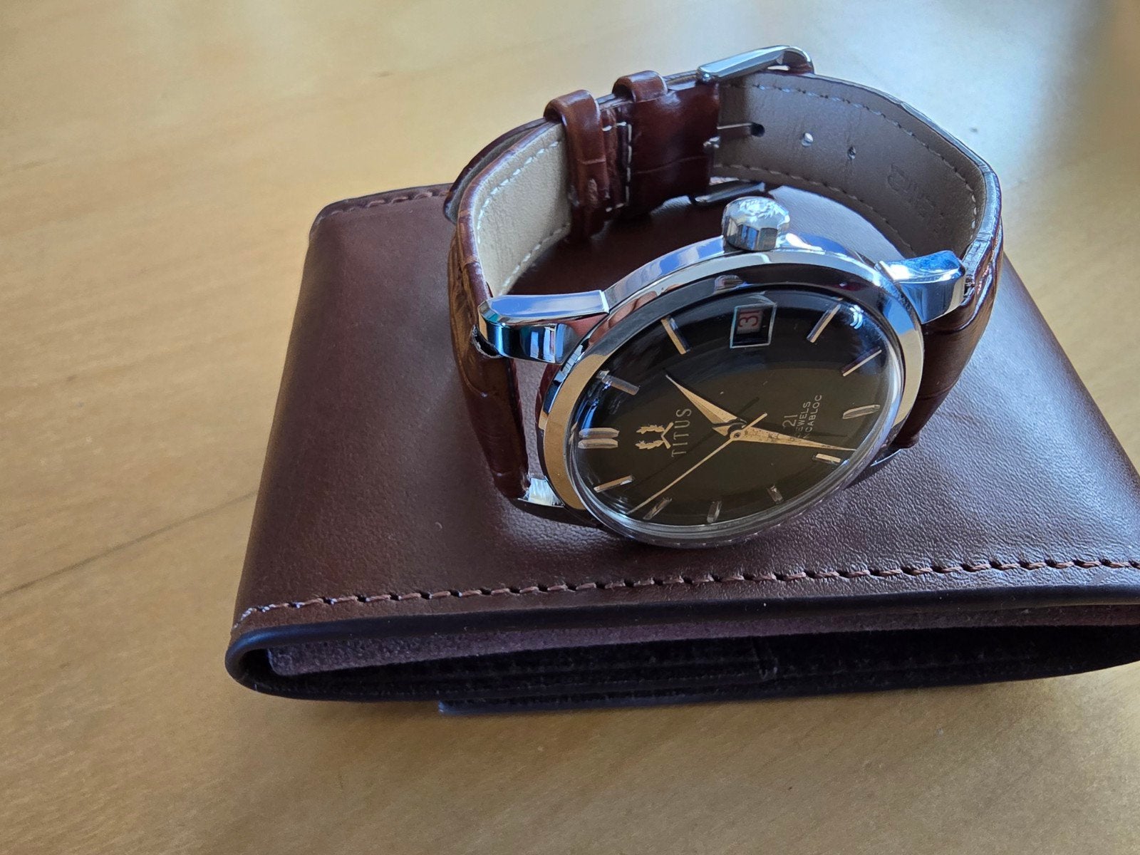 Titus date 21 jewels vintage, Ophalen of Verzenden, Leer, Overige merken
