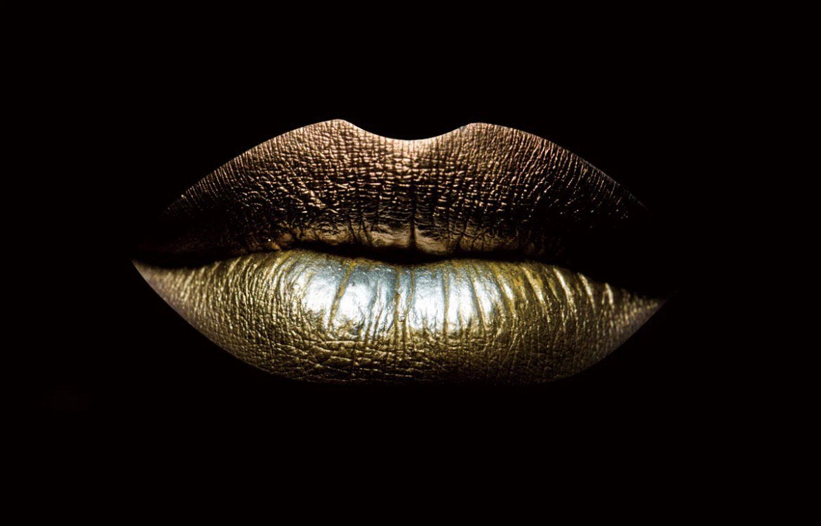 Glasschilderij gouden lippen 120x80 cm “golden lips”, Ophalen