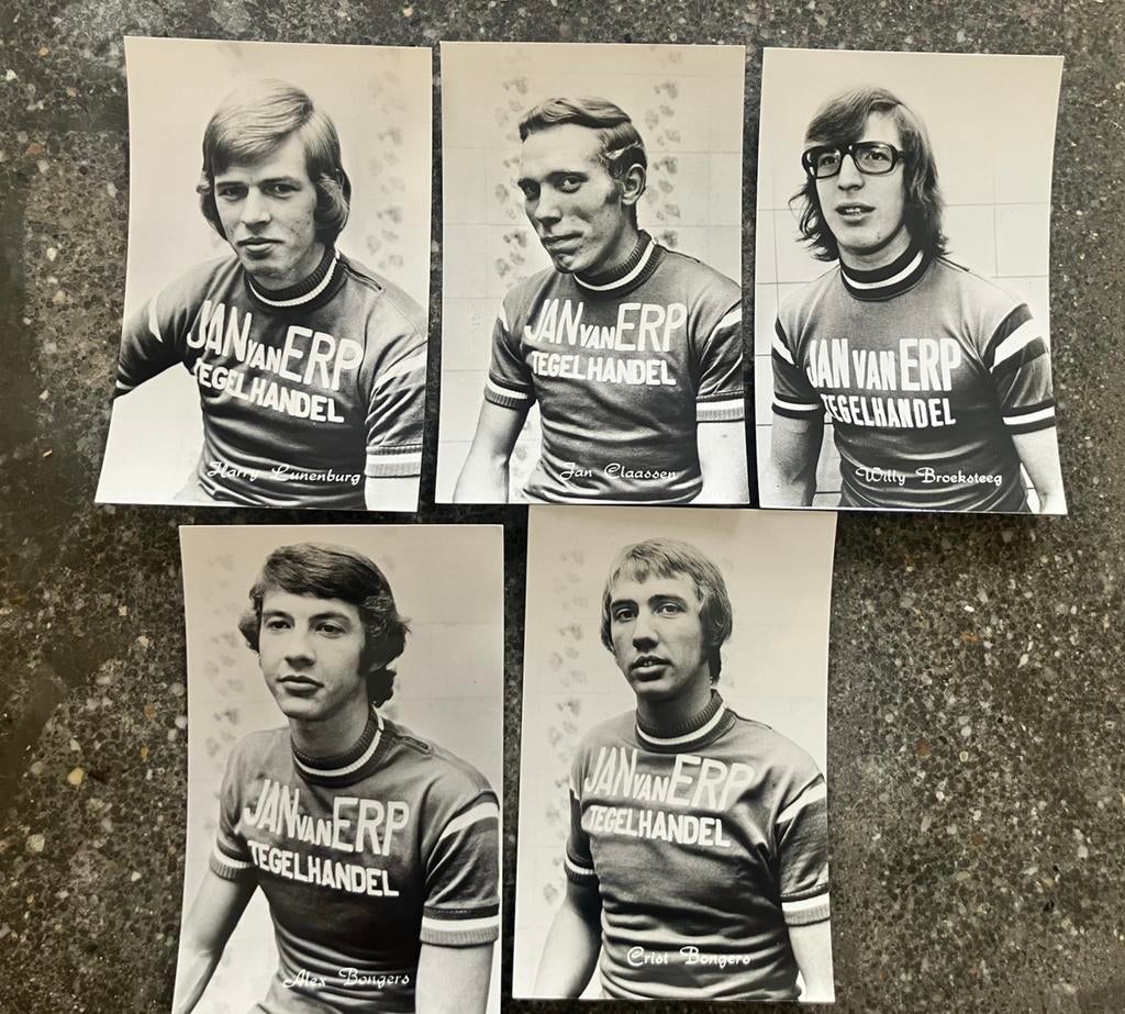 Jan van Erp tegels - wielrennen - kaarten 5 renners 1974, Verzamelen, Sportartikelen en Voetbal, Verzenden, Zo goed als nieuw