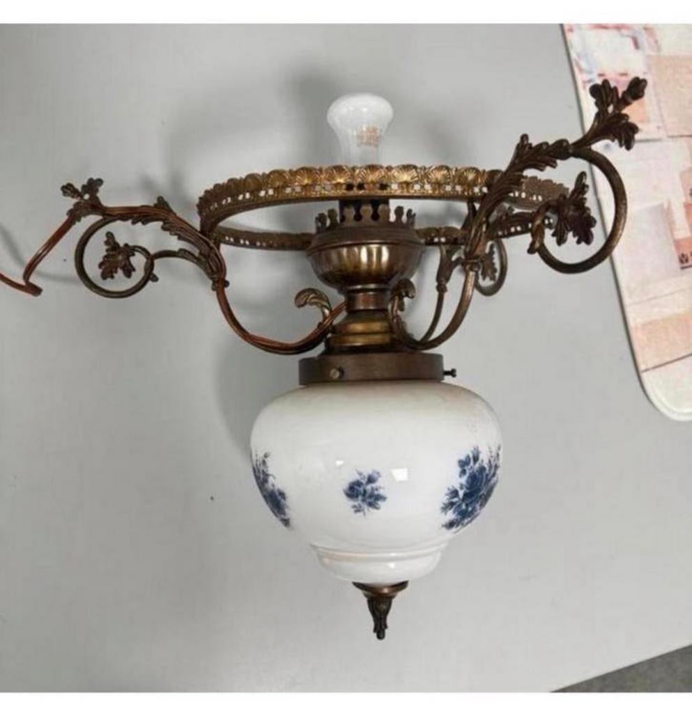 antieke vintage lamp kroonluchter plafondlamp porselein 1950, Antiek en Kunst, Antiek | Lampen, Ophalen of Verzenden