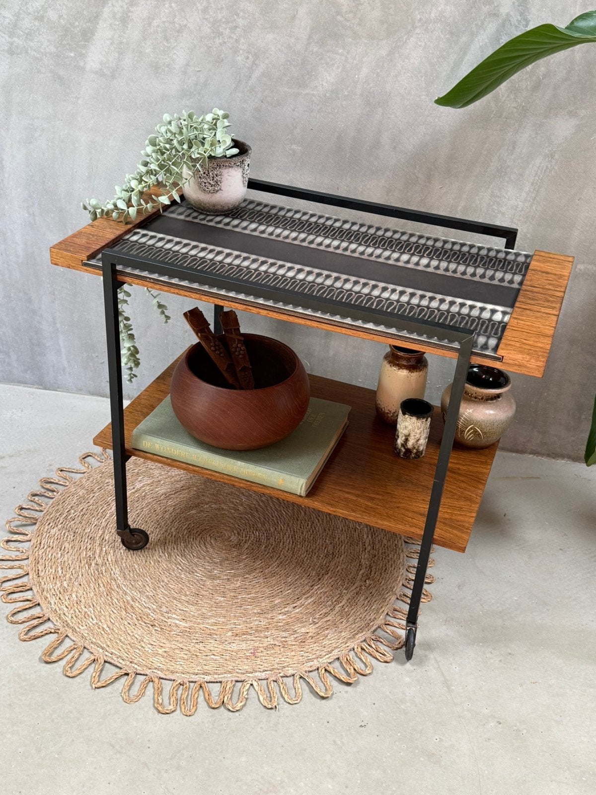 Mid Century trolley / serveerwagen, Ophalen, 50 tot 100 cm, Q, Mid Century / Vintage