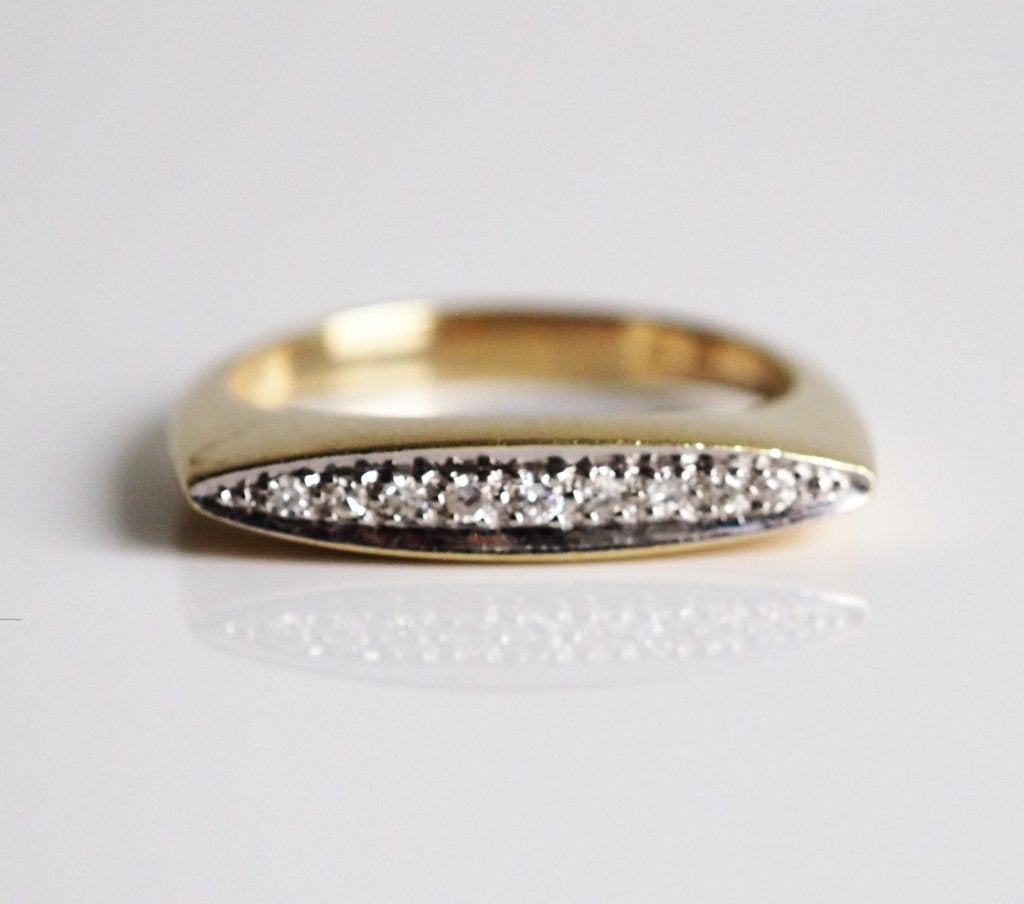 Antieke 14 krt gouden ring met diamanten, Ophalen of Verzenden, Goud, Ring, Met edelsteen