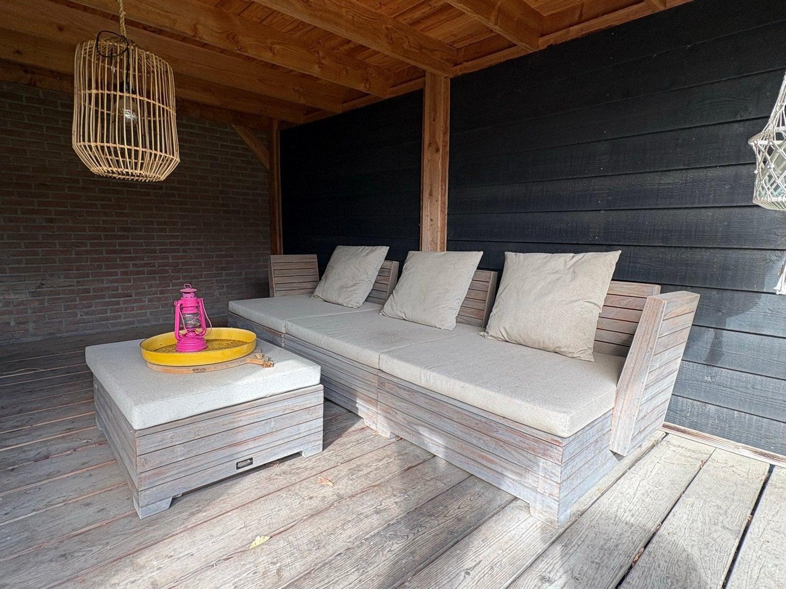 Comfortabele Rough loungeset met hocker 298x108cm, Tuin en Terras, Tuinsets en Loungesets, Ophalen, Gebruikt, 3 zitplaatsen, Loungeset