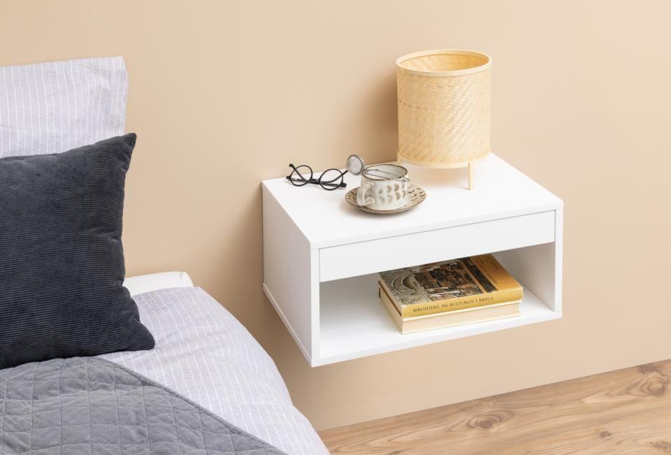 Zwevend Nachtkastje Wit MDF 50 cm met lade VOORRAAD, Ophalen of Verzenden, Nieuw, 45 tot 65 cm, Minder dan 55 cm