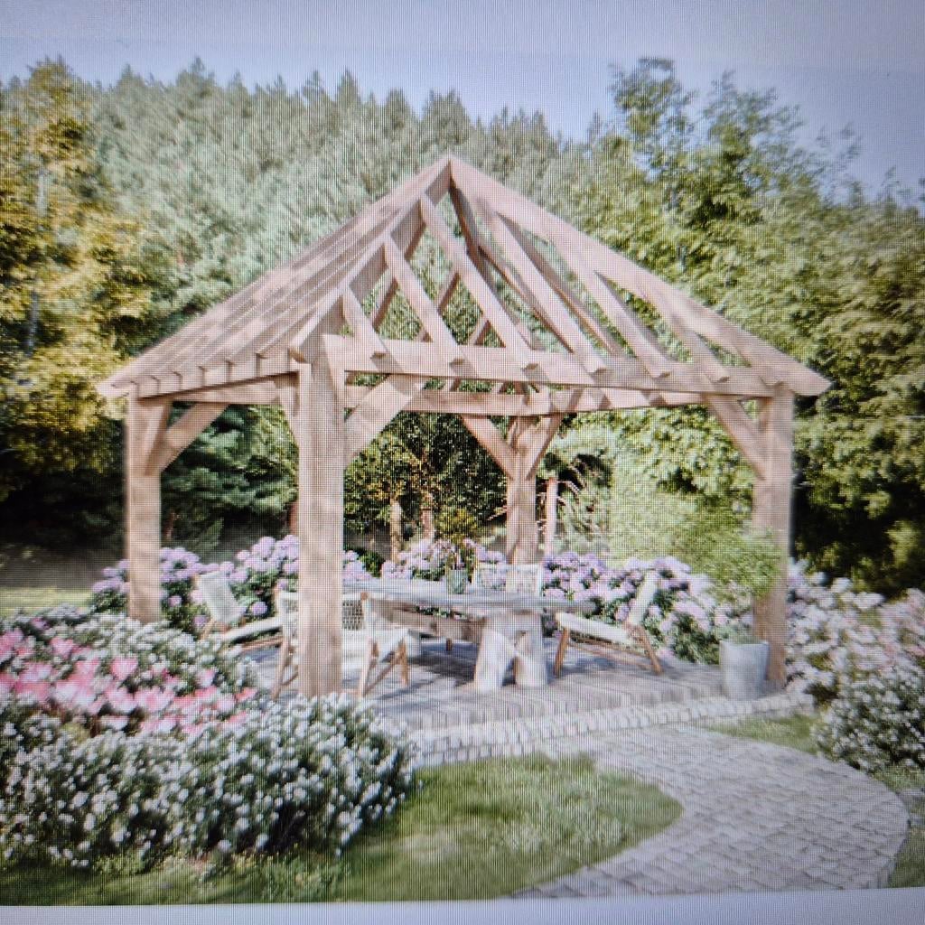 Europees eiken tuinhuis prieel 3,5x3,5 mtr bouwpakket nieuw, Ophalen, Nieuw, 3 ramen of meer
