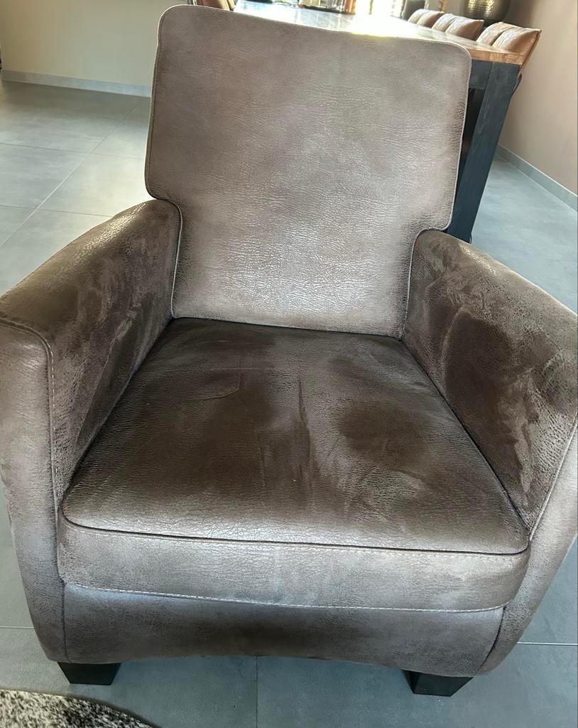 Bruine leren fauteuil, Huis en Inrichting, Ophalen, Gebruikt, Leer, 75 tot 100 cm