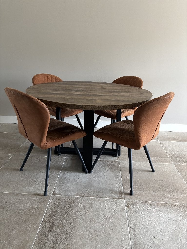 Mooie Industriele Eetkamerset 4 Personen, Huis en Inrichting, Ophalen, Gebruikt, Industrieel, 4 tot 6 stoelen