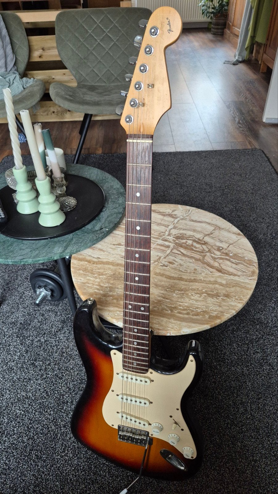 Stratocaster gitaar sunburst, Ophalen, Gebruikt, Solid body, Fender