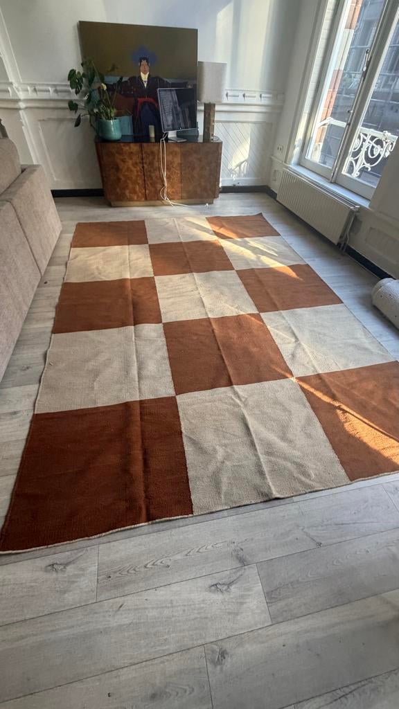 Nieuw groot geblokt vloerkleed 250x350 cm, Huis en Inrichting, Stoffering | Tapijten en Kleden, Ophalen, Beige, Nieuw, 200 cm of meer