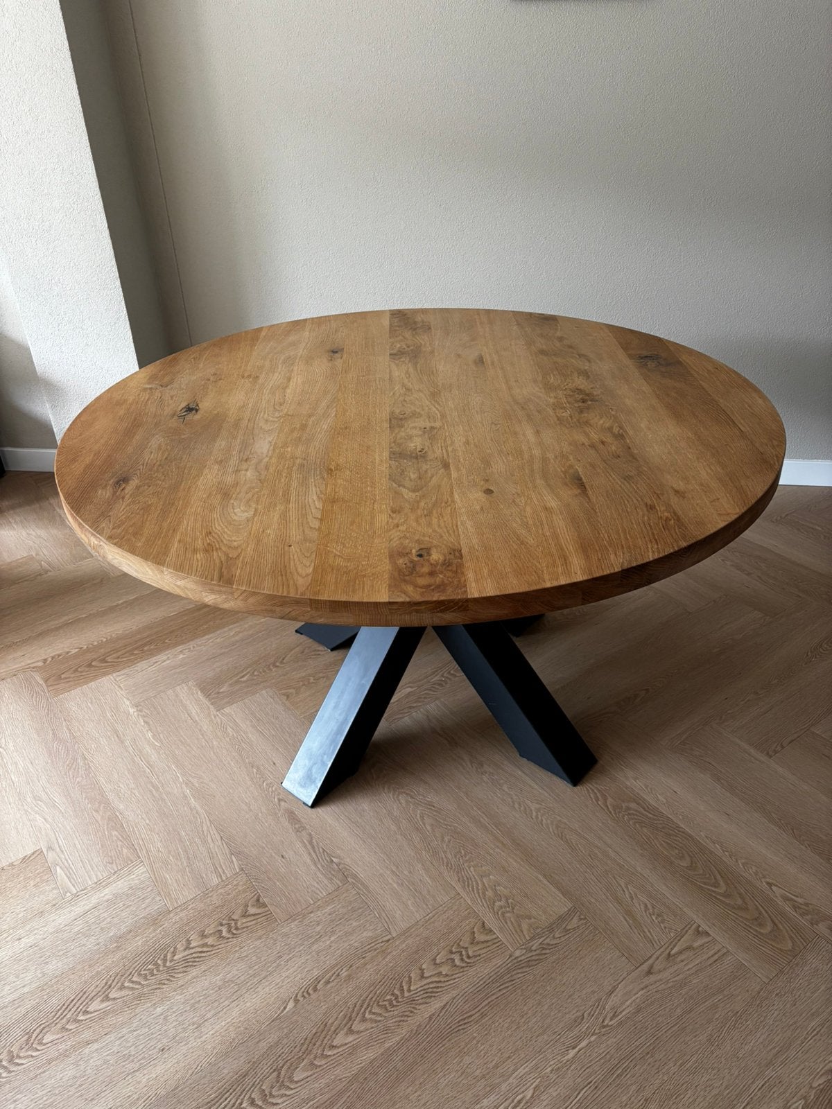 Prachtige ronde eiken eettafel 140cm, Huis en Inrichting, Ophalen, Rond, Zo goed als nieuw, Vijf personen of meer