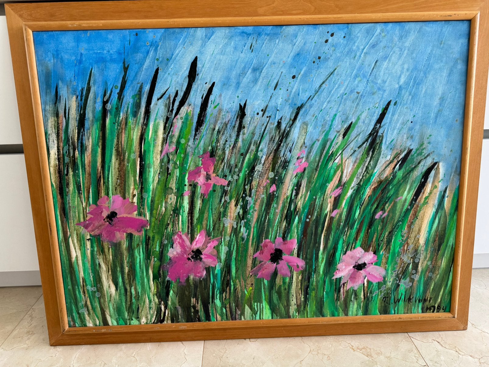 Schilderij Bloemenveld van Maya Wildevuur., Antiek en Kunst, Ophalen