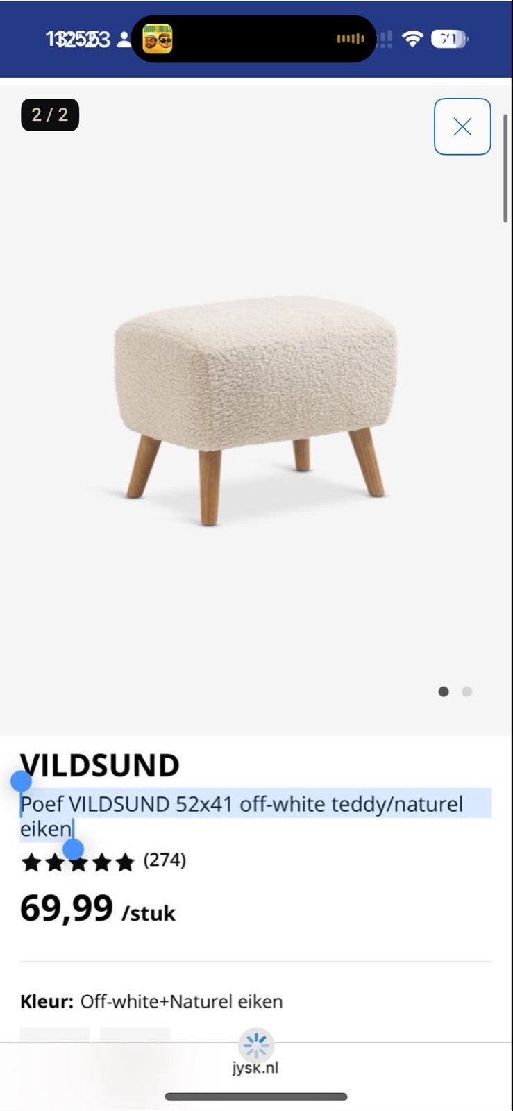 Zo goed als nieuwe Vildsund poef - Off-white teddy, Huis en Inrichting, Banken | Voetenbanken en Poefen, Ophalen, Zo goed als nieuw
