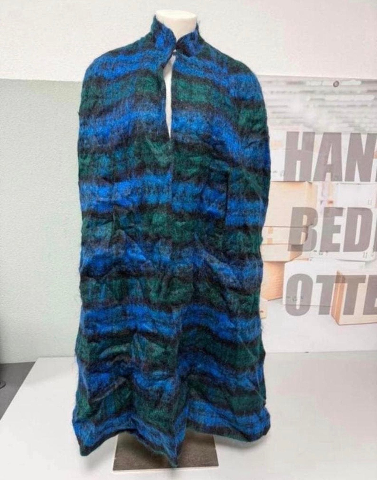 Zeldzaam Donegal Design Cape Poncho Mohair & Wol Blauw/Groen, Kleding | Dames, P, P, P, Ophalen of Verzenden