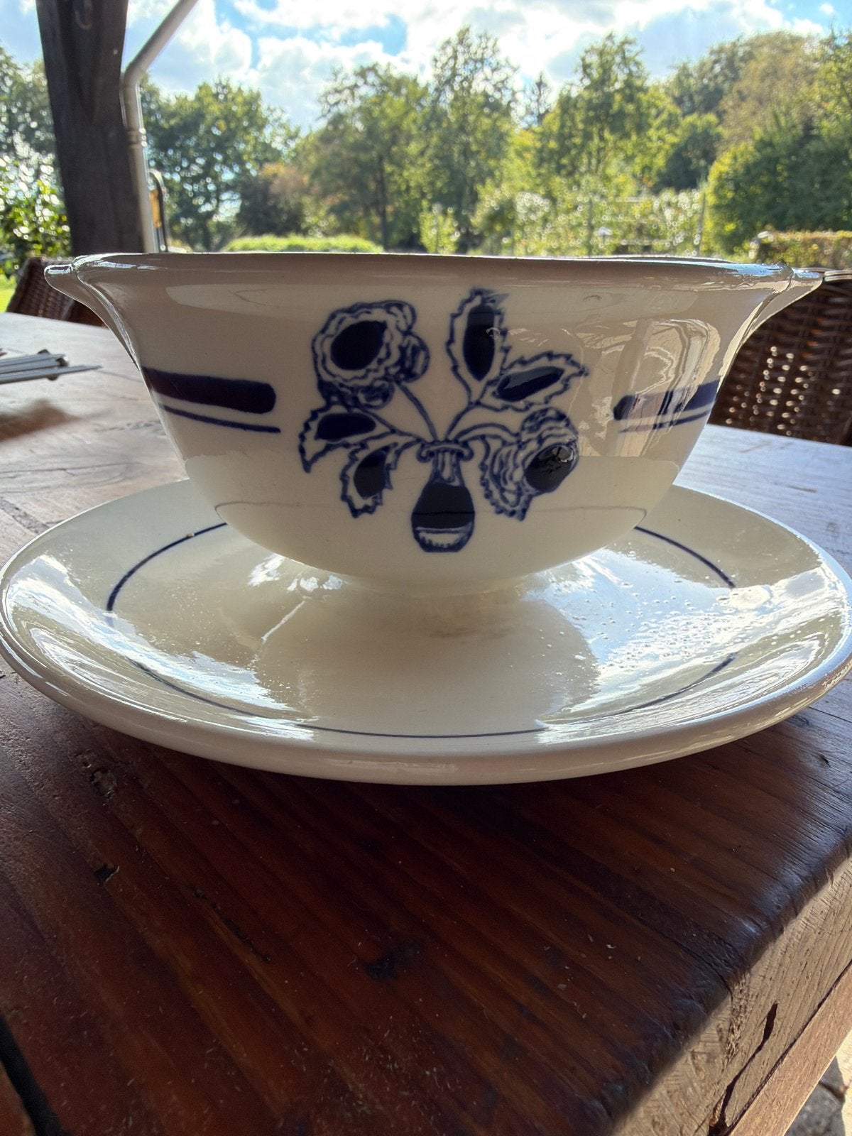 Antieke sauskom met schotel - Murat Salins, Ophalen of Verzenden