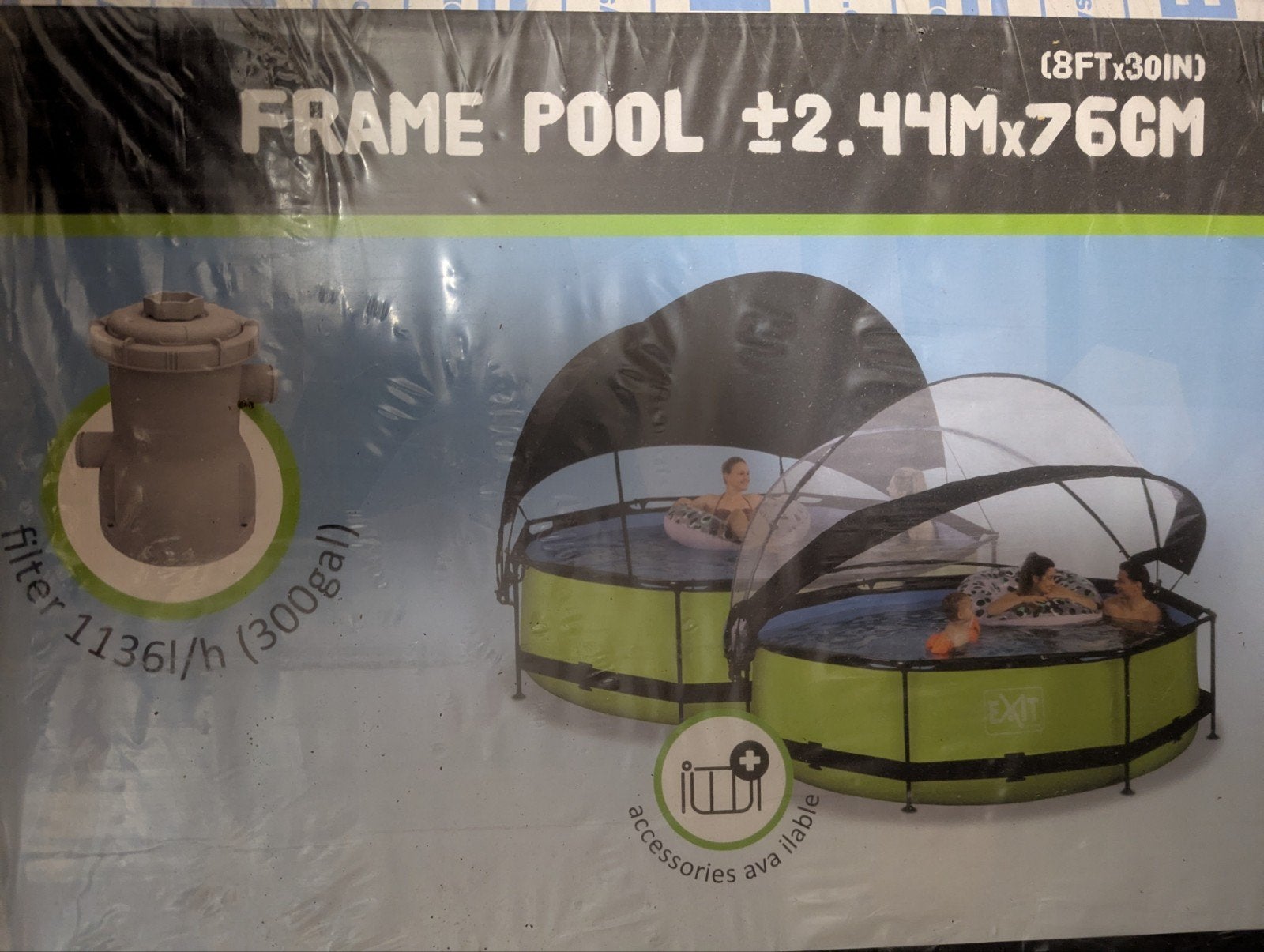 Exittoys Lime green frame zwembad 244x76cm, Ophalen, Rond, Zo goed als nieuw, Opzetzwembad