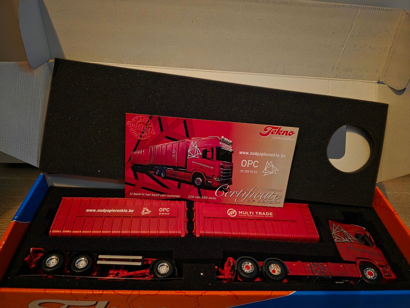 Tekno Scania S580 V8 OPC Eeklo met 2 containers, Overige merken, 1:32 tot 1:50, Ophalen of Verzenden, Zo goed als nieuw