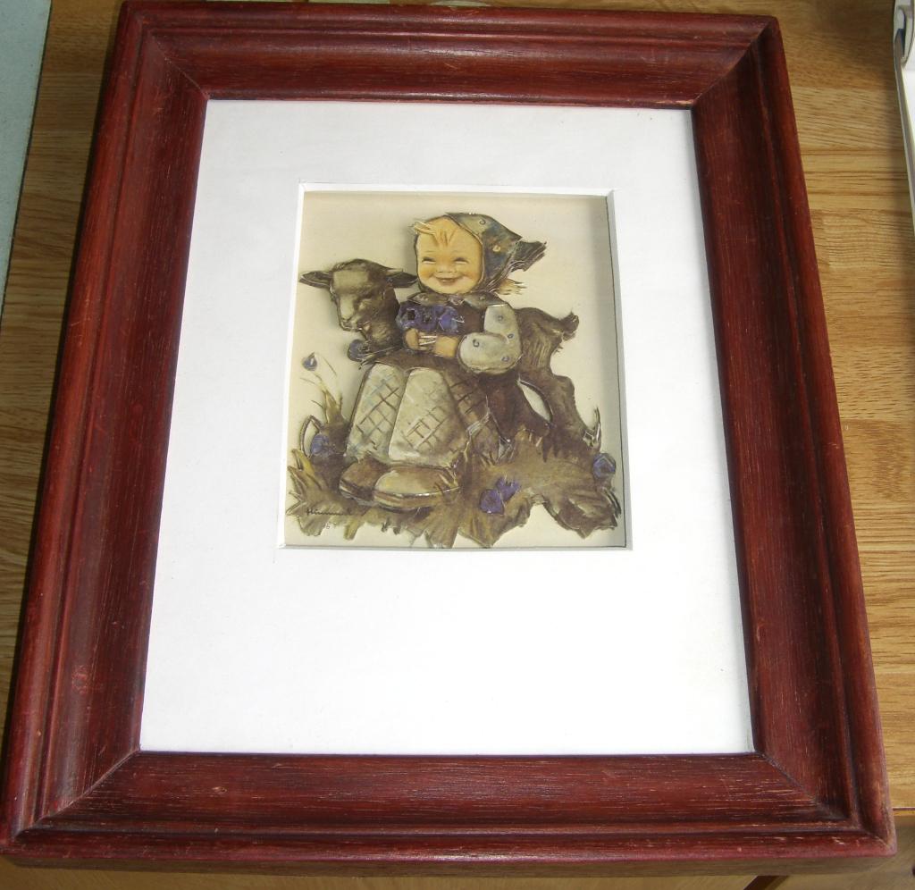 M.I.Hummel meisje met geitje 3D schilderijtje, Minder dan 50 cm, Ophalen of Verzenden, Zo goed als nieuw, Schilderij