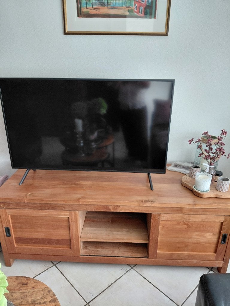 TV kast 160 cm breed, Ophalen, 150 tot 200 cm, Teakhout, Zo goed als nieuw