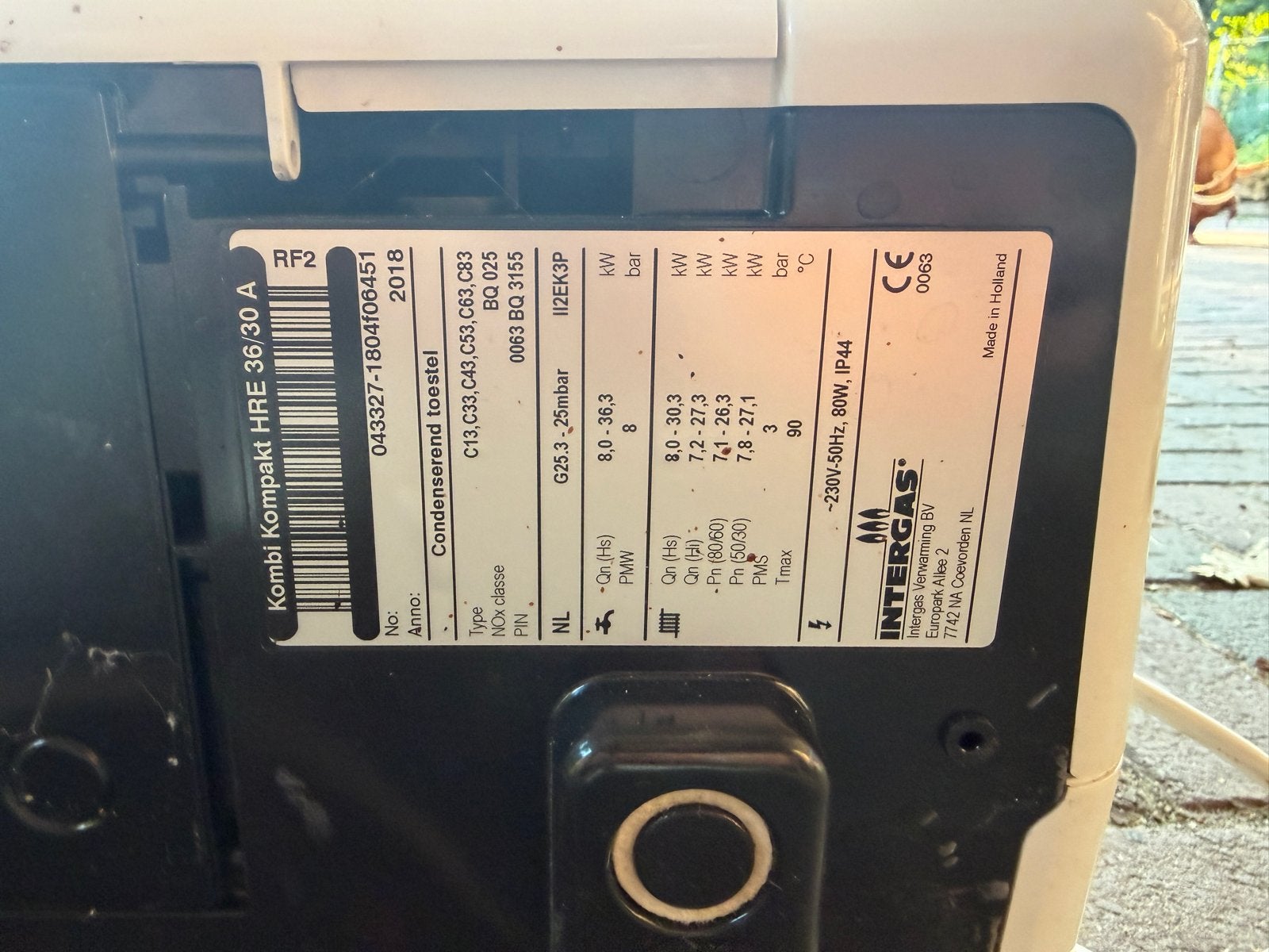 Intergas Kombi Kompakt HRE 36/30 A CV-ketel 2018, Ophalen, Gebruikt, Hoog rendement (Hr), Cv-ketel of Combi-ketel