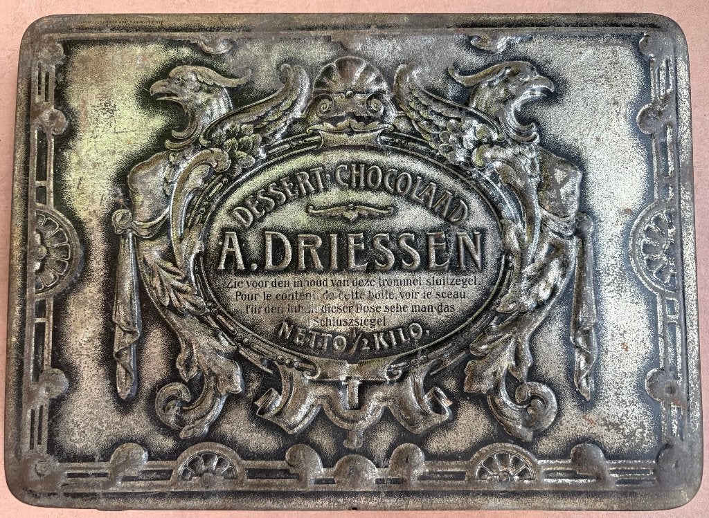 Antiek blik, ruim 100 jaar oud, cacaofabriek A, Driessen, Ophalen of Verzenden, Gebruikt, Overige, Overige merken