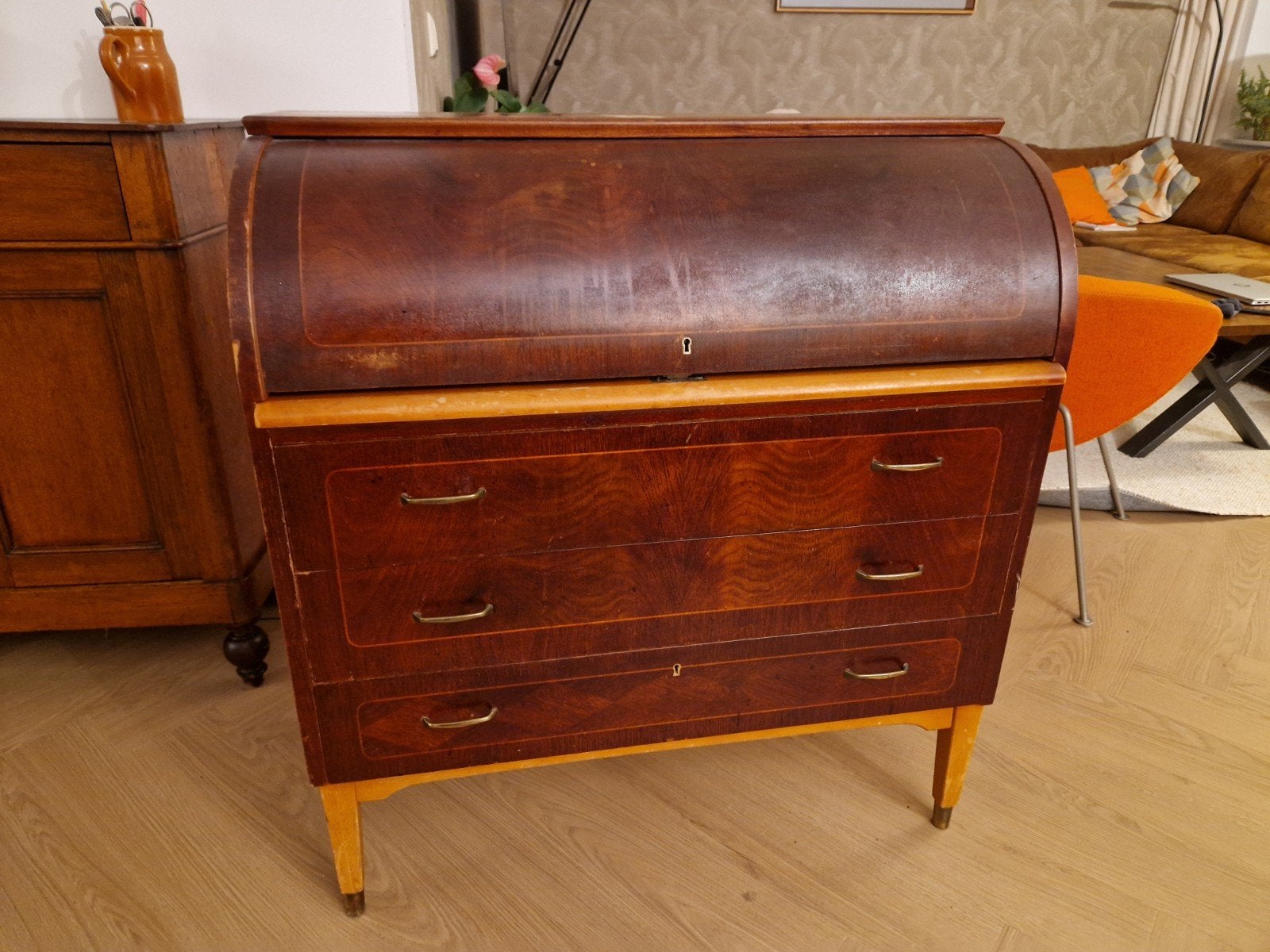 Egon Ostergaard Mid-Century Bureau met Roldeksel, Ophalen