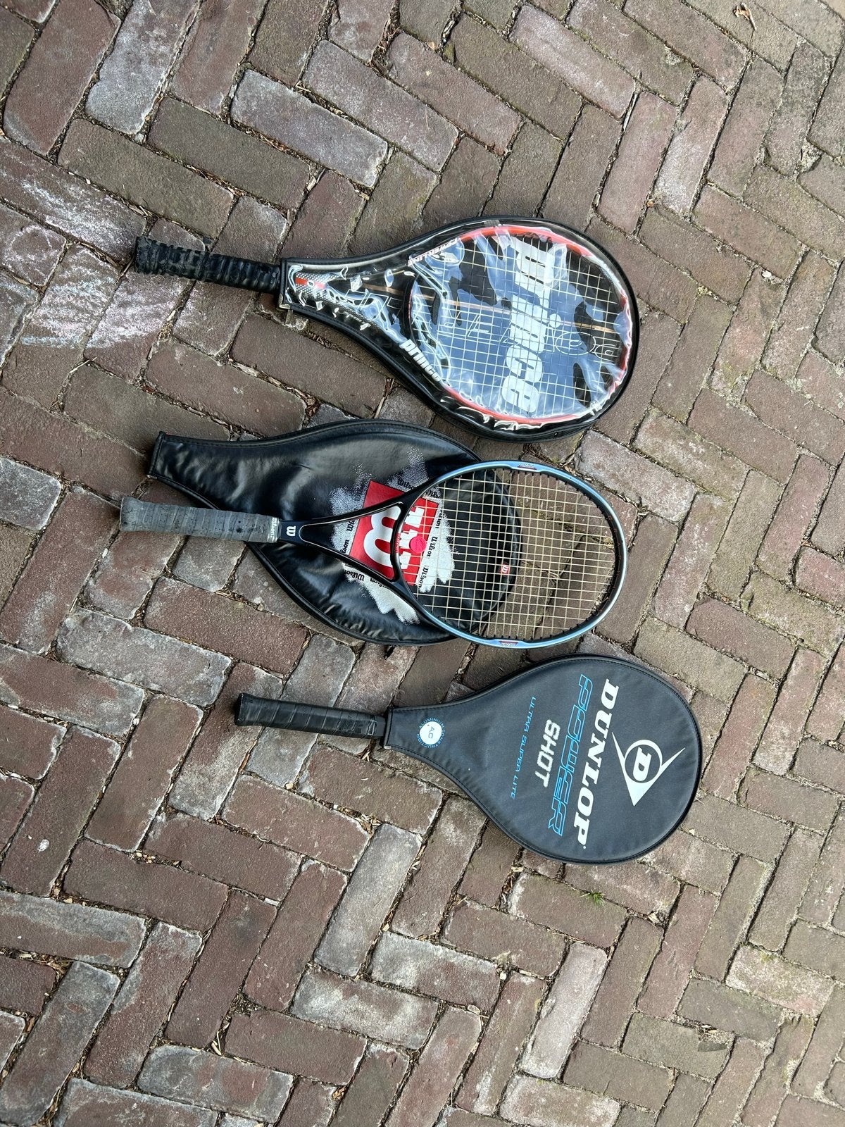 3 tennisrackets: Prince, Wilson en Dunlop, Ophalen of Verzenden, Gebruikt, Racket, Prince