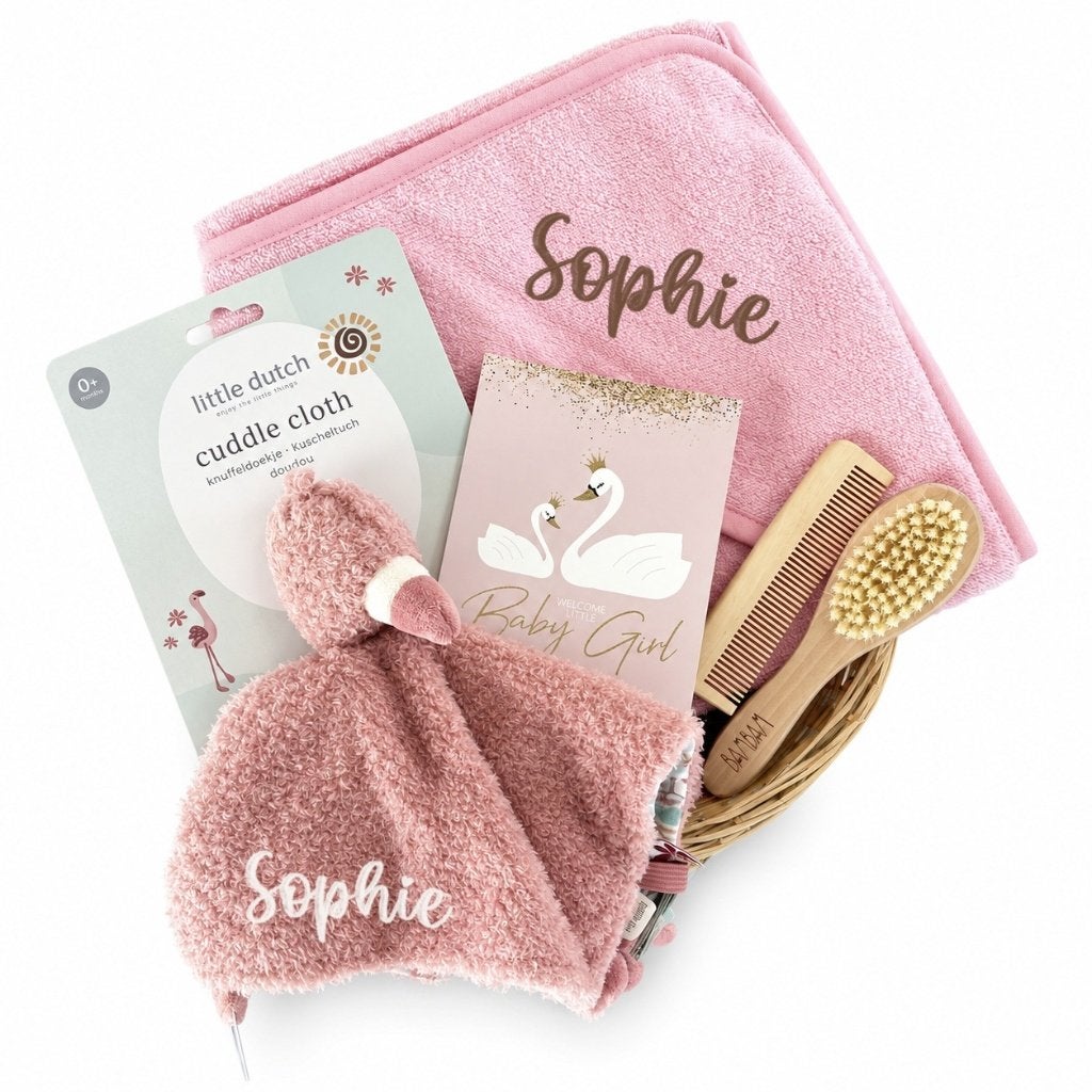 Kraamcadeau geboorte baby mand pink flamingo, The River House, Kraamcadeau, Info@theriverhouse.nl, Nieuw