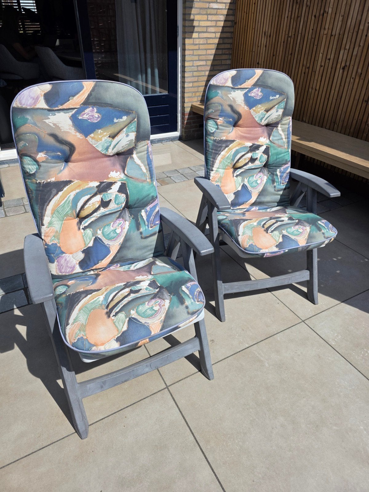 Hartman tuinstoelen met tafel en kussens, Ophalen, Gebruikt, Kunststof, Verstelbaar