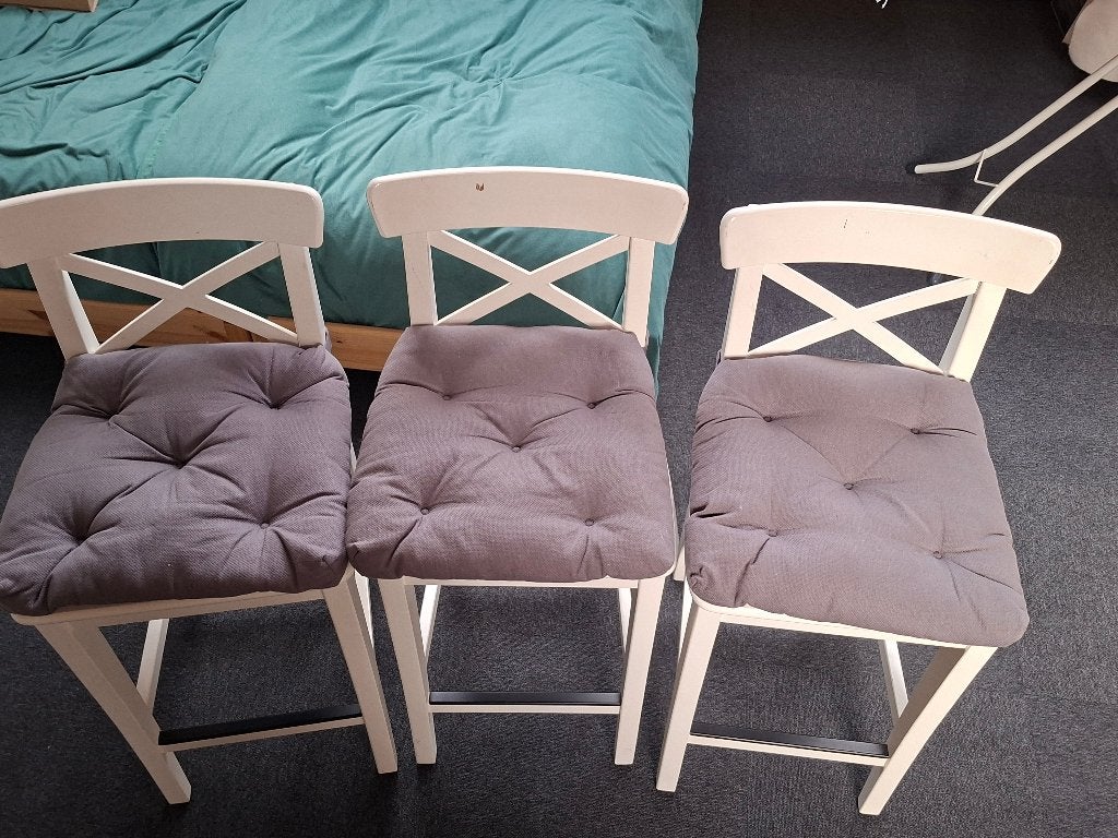 3 barkrukken met rugleuning, Ophalen, Gebruikt, Met voetsteun, 60 tot 90 cm
