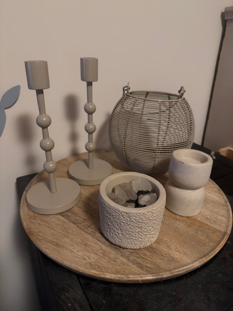 Setje compleet beige met houten onderblad, Ophalen of Verzenden, Zo goed als nieuw