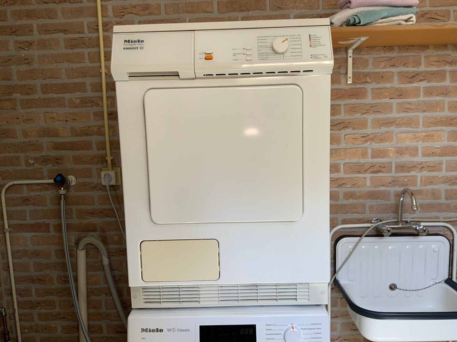 Miele W1 Classic Eco wasmachine met Miele Compact C wasdroge, Witgoed en Apparatuur, Ophalen, 1200 tot 1600 toeren, Gebruikt, 8 tot 10 kg