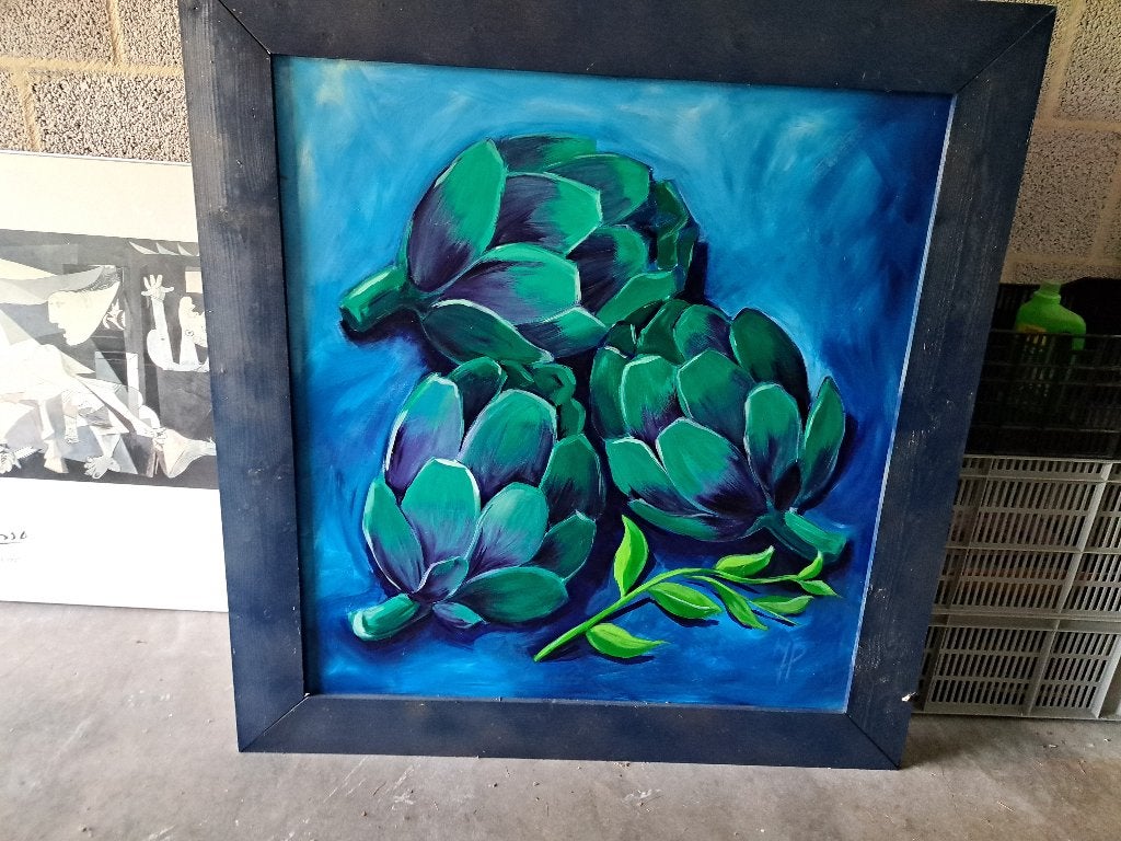 Expressief schilderij van artisjokken, Antiek en Kunst, Kunst | Schilderijen | Klassiek, Ophalen, Acrylverf, Stilleven, Handgeschilderd