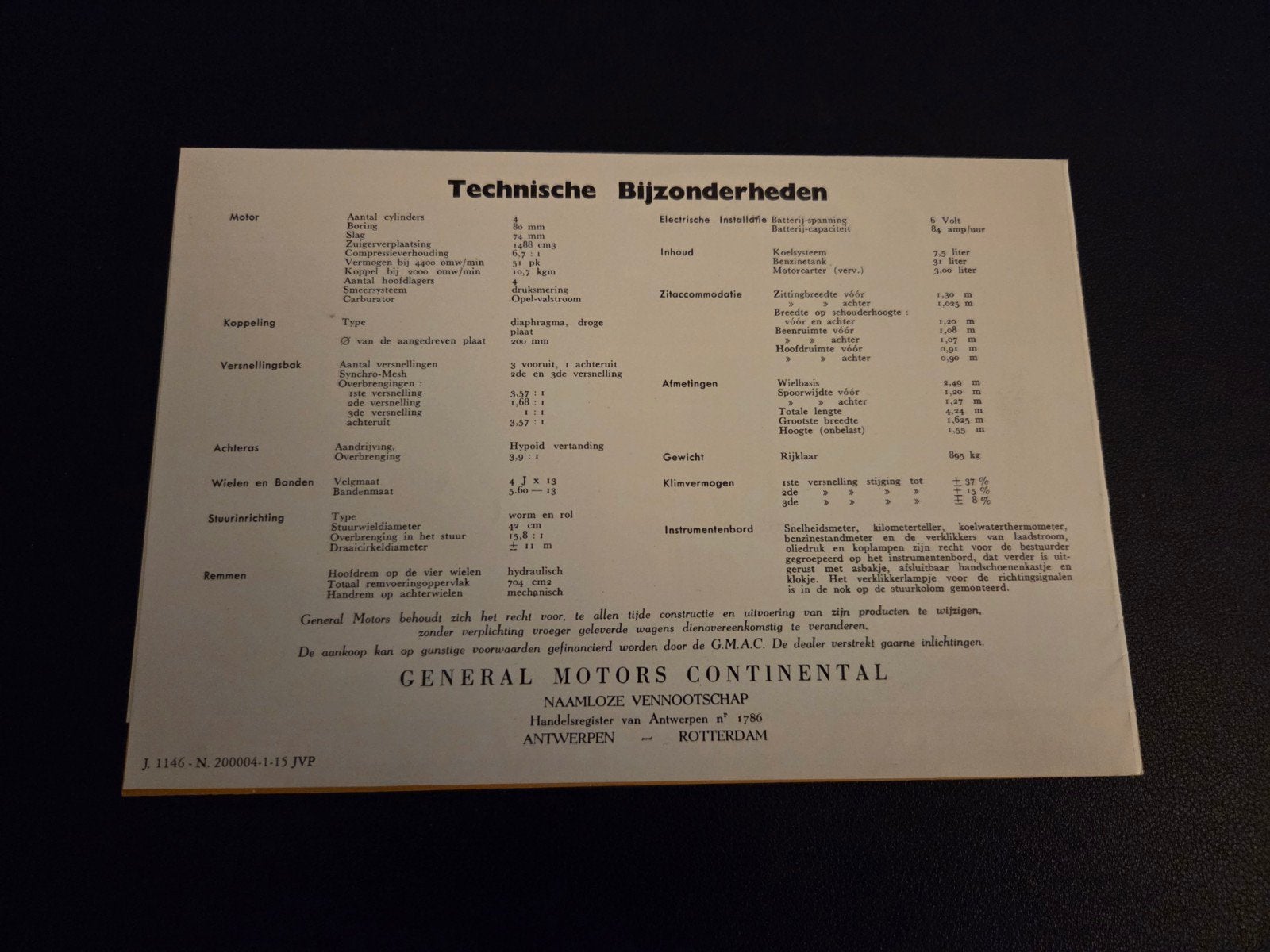 Brochure Opel Olympia Rekord 1954, Ophalen of Verzenden, Zo goed als nieuw, Opel