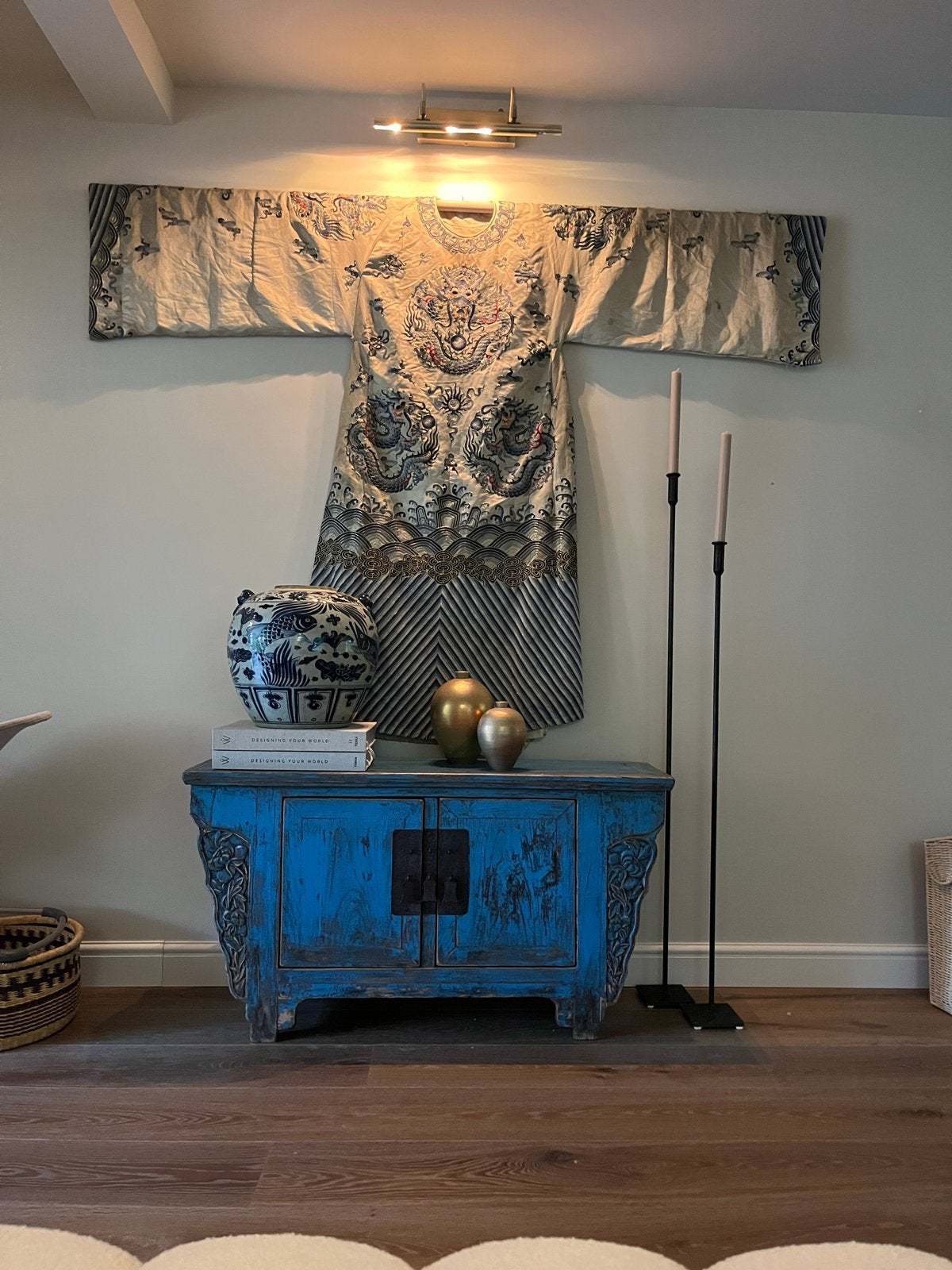 Uniek Chinees kastje, blauw, 110x40 cm, Ophalen