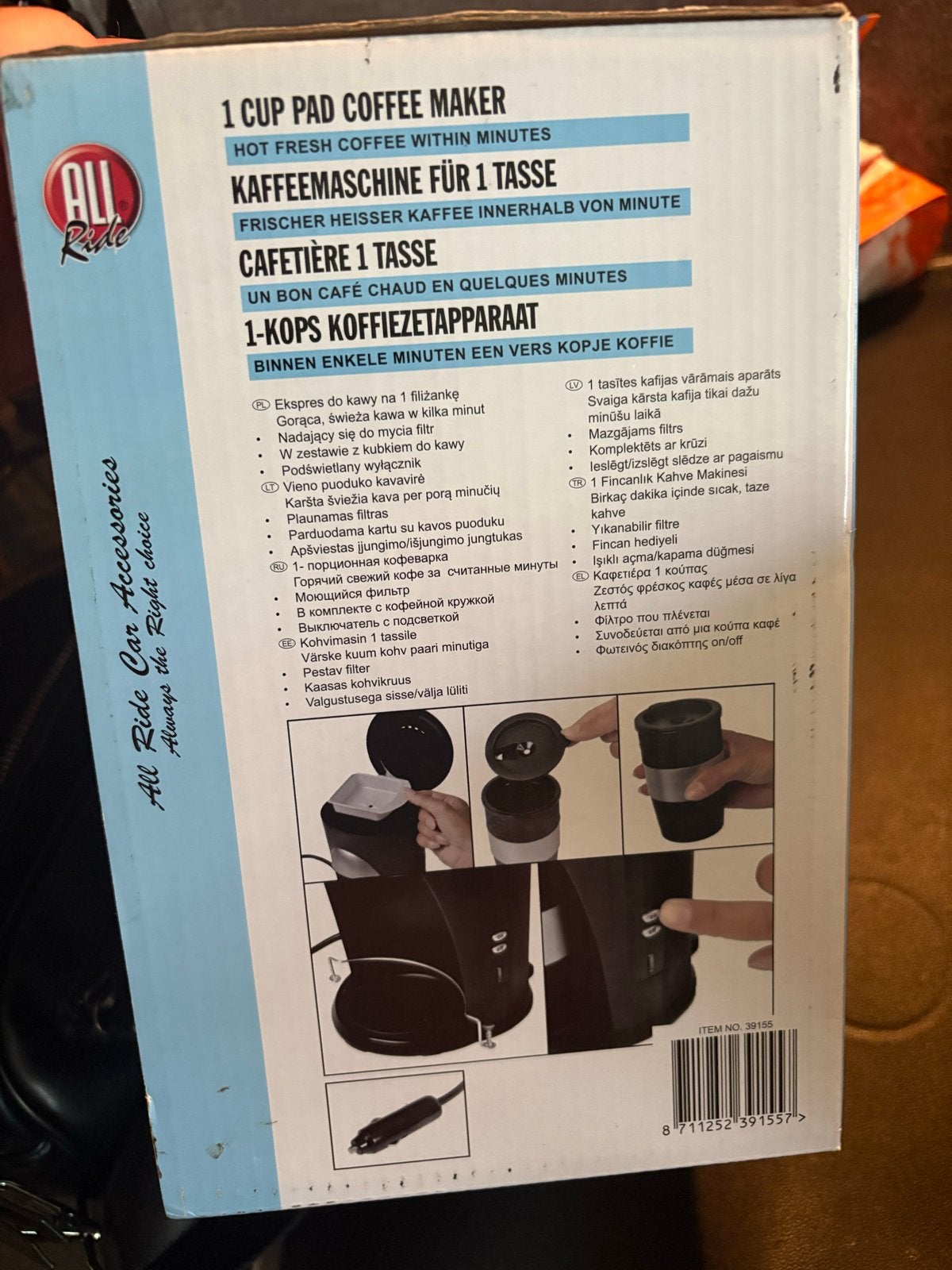 All Ride 1-kops Koffiezetapparaat 24V, Ophalen, Koffiepads en cups, 1 kopje, Koffiemachine