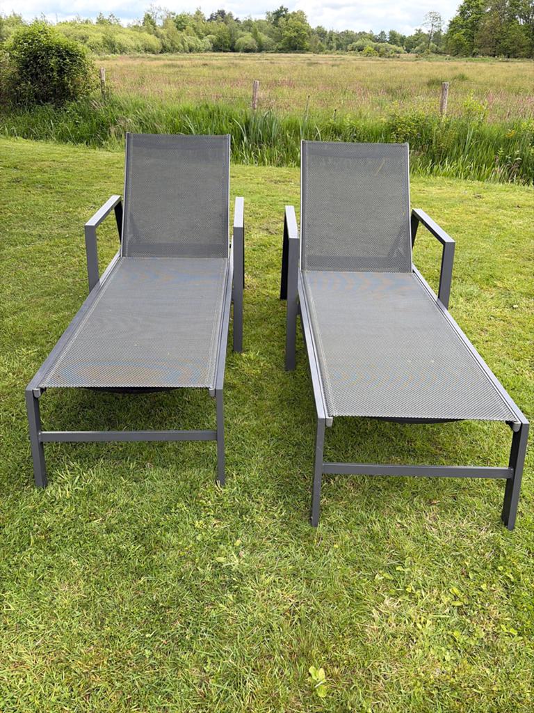 Set van 2 R&S Design Sarona stapelbare ligbedden, Ophalen of Verzenden, Gebruikt, Aluminium, Verstelbaar