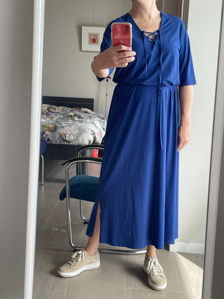 Japan TKY lange jurk in kobalt, mt S (valt ruim), Maat 38/40 (M), Blauw, Ophalen of Verzenden, Zo goed als nieuw