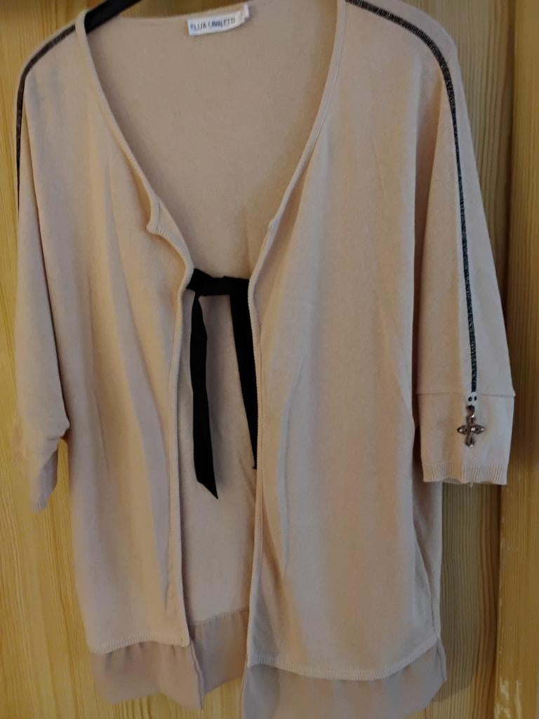 Elisa Cavaletti Cardigan - Beige met Zwarte Details, Beige, Maat 46/48 (XL) of groter, Ophalen of Verzenden, Zo goed als nieuw