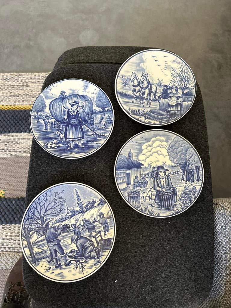 Set van 4 Delfts Blauwe Wandborden - Seizoenen, Ophalen