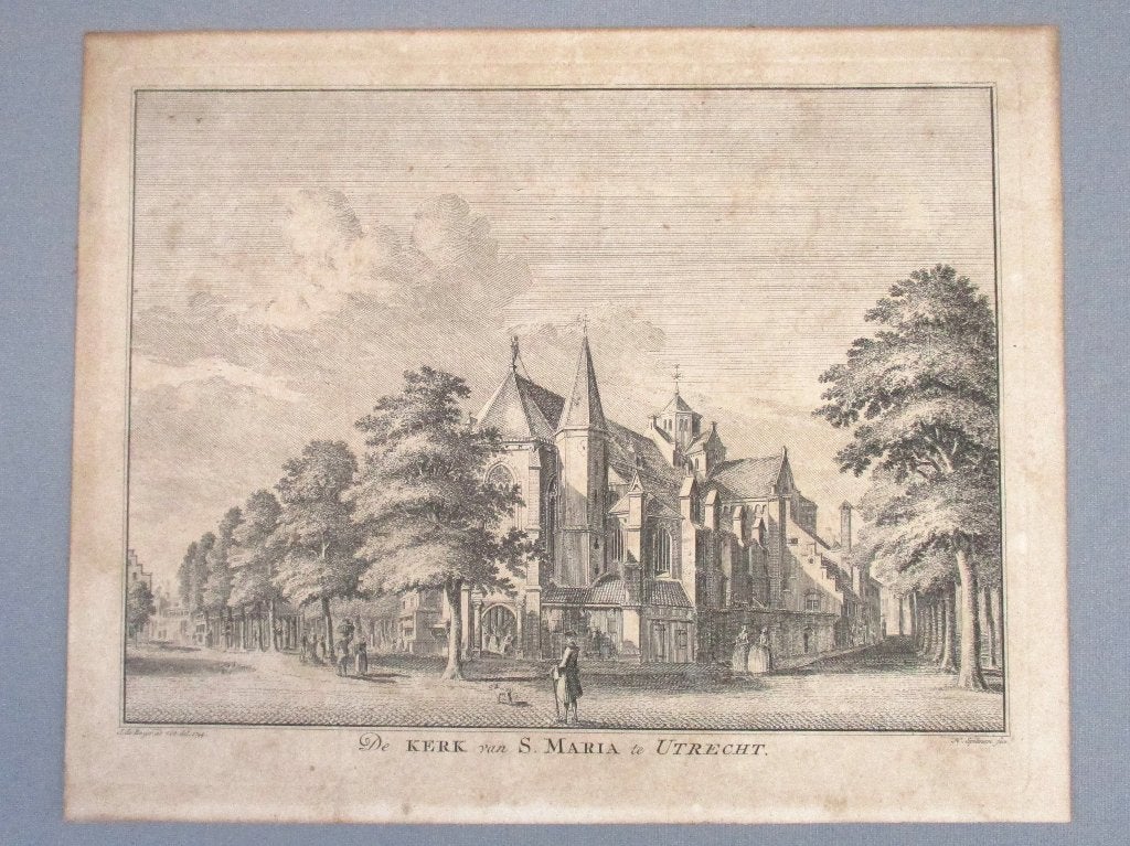 Kopergravure Buurkerk te  Utrecht ca 1750 Hendrik Spilman, Stadsgezicht, Ophalen of Verzenden, Gravure, Met tekst