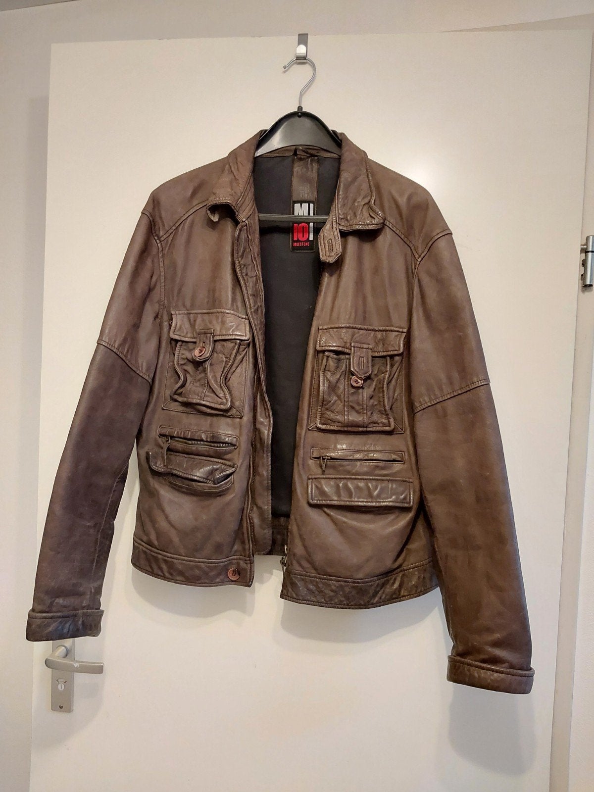 Lederen bomber jack, Maat 52/54 (L), Bruin, Milestone, Ophalen of Verzenden