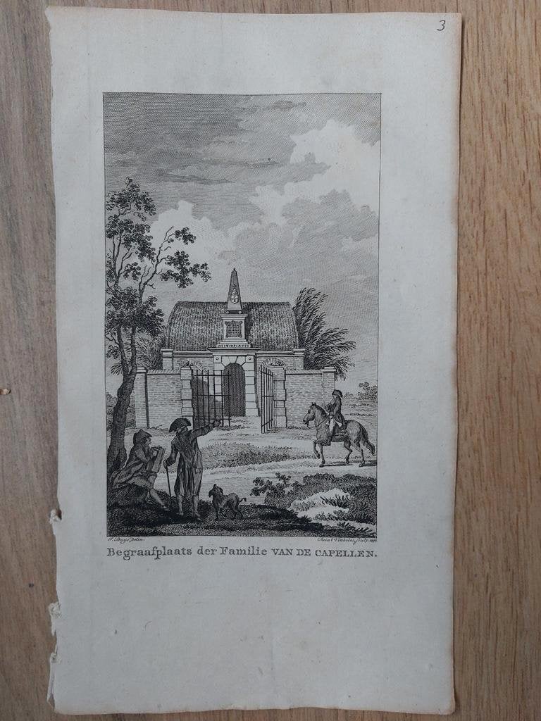 3 / Begraafplaats der familie van de Capellen - gravure 1791, Ophalen of Verzenden